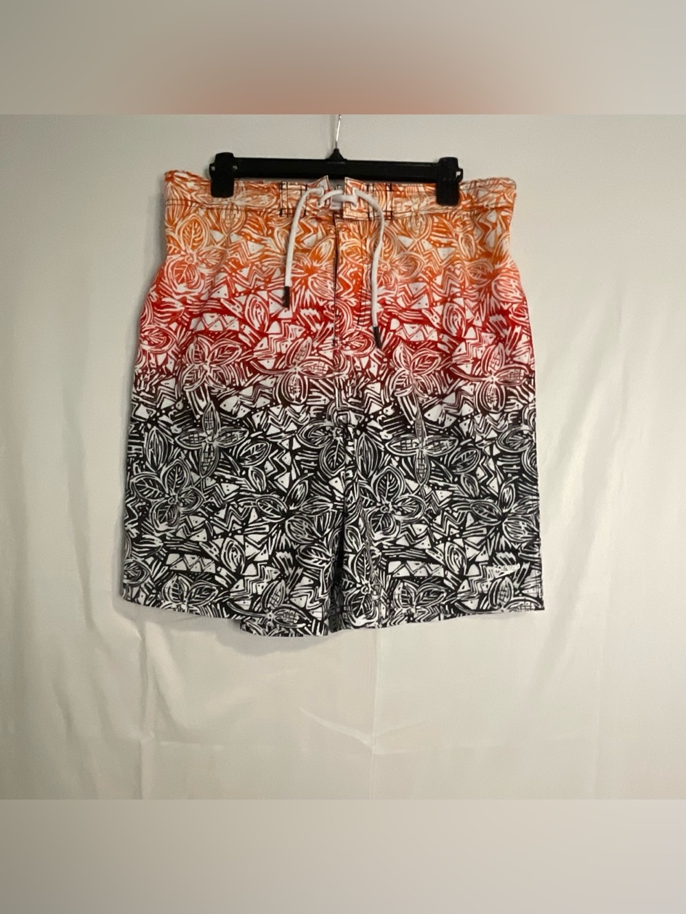 Men's Gradient Floral Swim Trunks - Orange, Red, Black Sz XL